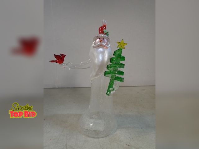 Lot 59-41640 - 8" Blown glass Santa by Living Quarters, excellent condition in original box
