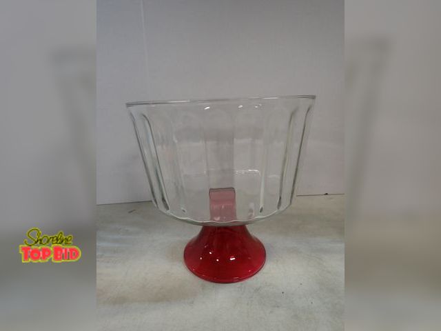 Lot 59-41489 - Vintage Indiana glass elegance clear glass pedestal Trifle bowl with red base