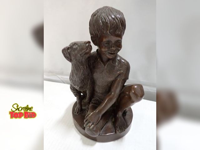 Lot 59-10269 - Signed, 1974 Franklin Mint Limited Edition Bronze Sculpture, titled "Boy with Dog" Created by Americ...