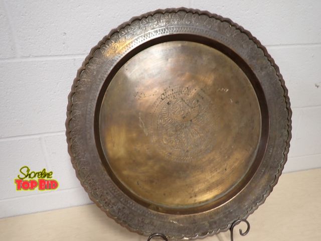 Lot 59-14361 - 22" dia Heavy Gauge Vintage Bronze/Brass Platter with Hand Etched Design featuring Flying Pheasant