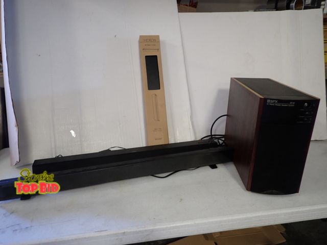 Lot 59-51026 - Home Theater Speaker, 2 Sound Bars Panasonic, Philips and One 2ft Black Ledge