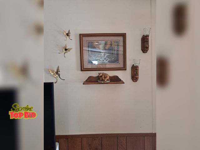 Lot 59-76047 - Home Interior picture..forest n babbling brook..30" x 16"..ledge 17" x 4"..bear figurine..2 sconces....
