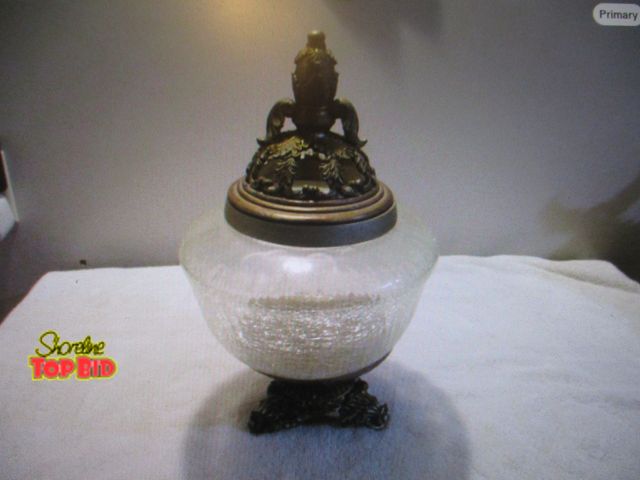 Lot 59-92047 - beautiful antique crackle glass potpourri vase. can be used for candle vented, or i found 1 holding ...