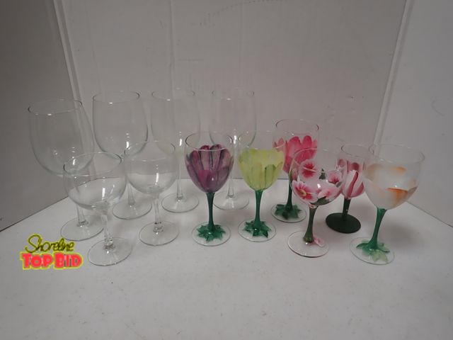 Lot 59-21304 - 12 Wine Glasses, Various Sizes and Some Hand-Painted