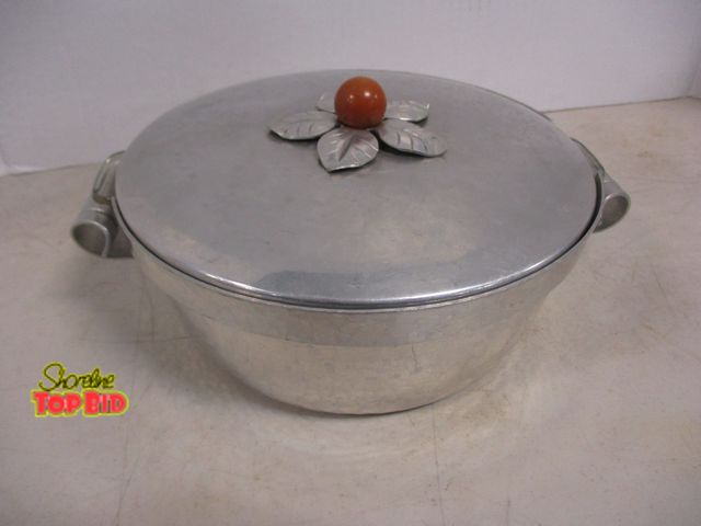 Lot 59-30096 - Mid-Century Hammered Aluminum Lidded Serving Bowl with Pyrex Insert Dish