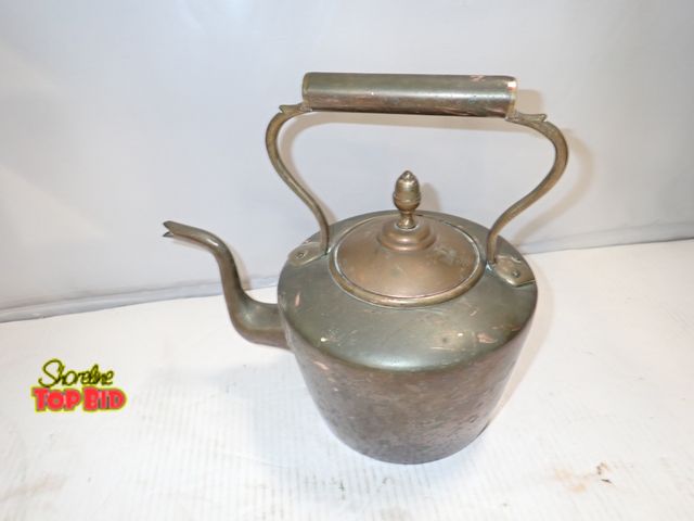 Lot 59-10251 - Antique Copper and Brass Tea Kettle, likely dating from the 19th to early 20th century, gooseneck sp...