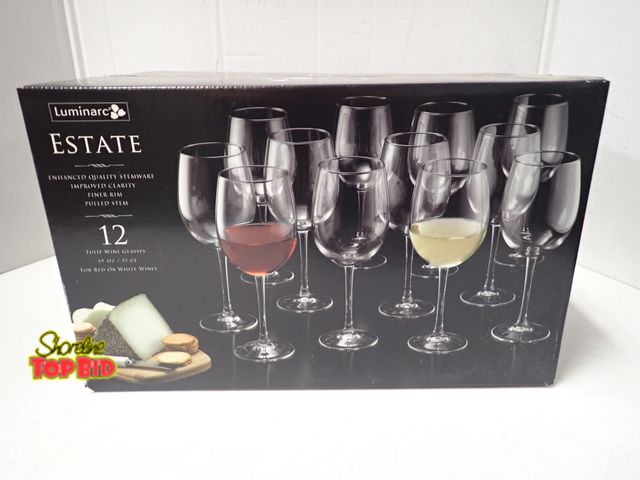 Lot 59-21310 - Luminarc Estate 12 Tulip Wine Glasses, Unopened - Never Used