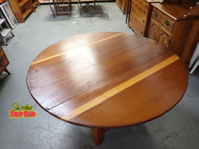 Lot 59-24065 - Antique Softwood Round Tilt Top Bench Dining Table, Awesome