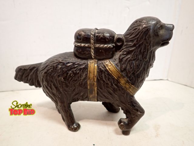 Lot 59-14379 - Antique Cast Iron Rescue Dog Still Coin Bank by A.C. Williams Circa 1900-1910, 5 1/2" tall x 8" long