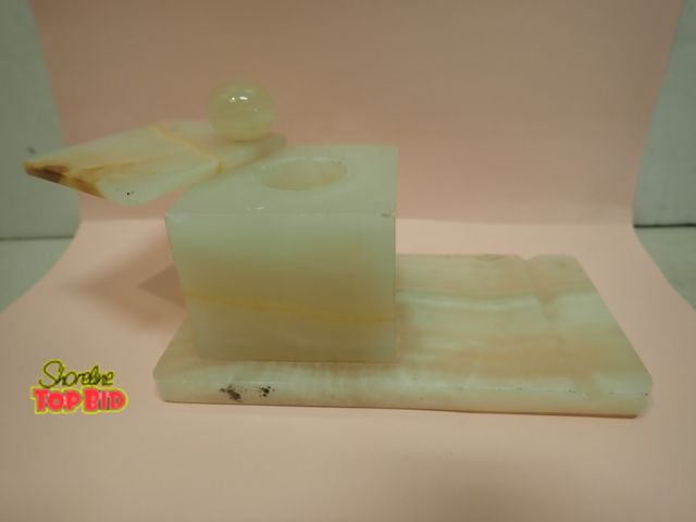Lot 59-14576 - Art Deco Marble/Onyx Ink Well, Small Chip on Back, has Groove for Pen