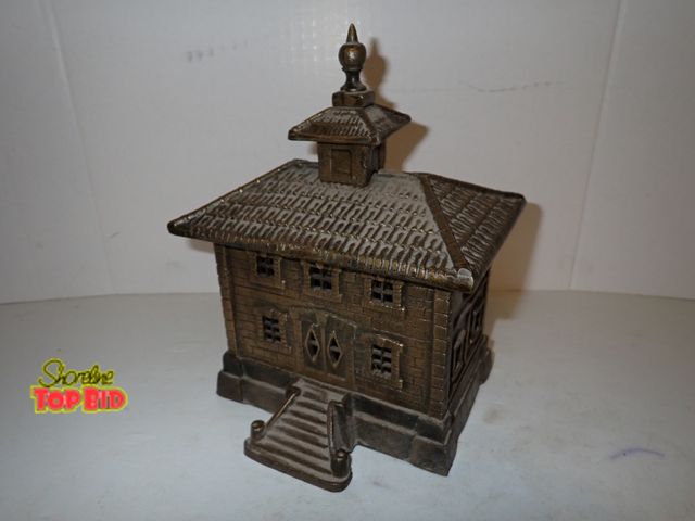 Lot 59-10319 - Original French 1920 Bureaux Caisse Brass Still Bank 8 1/4" x 6" x 6 1/2" depth, Excellent Condition