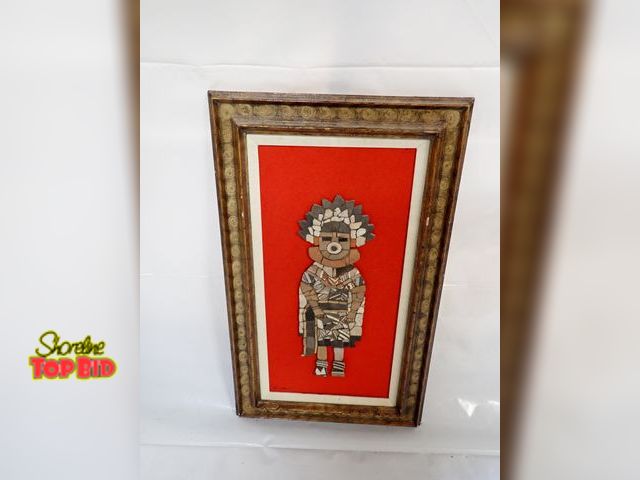 Lot 59-14407 - Framed Mosaic Representation of the "Standing Dignitary" Figurine. See Picture of Description on Bac...