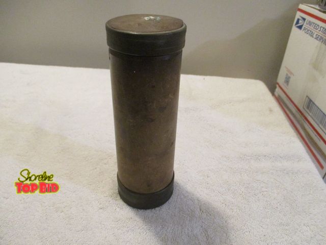 Lot 59-92033 - Vintage Brass End Fuse Tube 6.75" Sealed Composite Storage Cylinder Stash Box