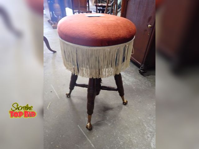 Lot 59-10071 - Victorian Glass Claw Footed Piano Stool with Shagged Fringes, Very Solid, Working