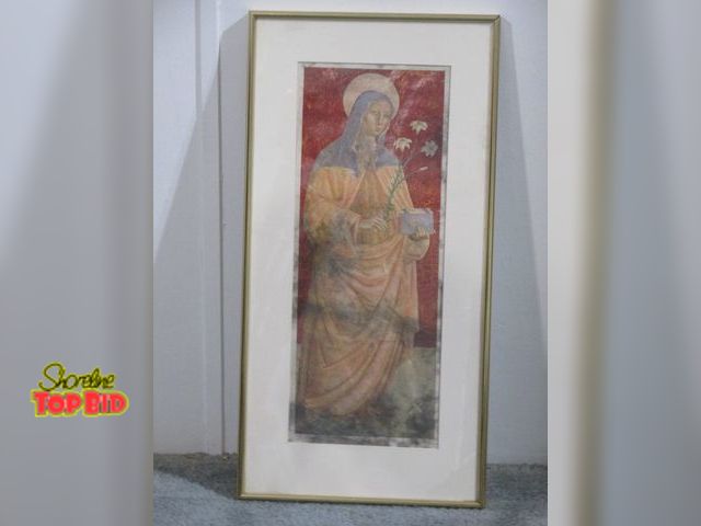 Lot 59-10141 - 10" x 21" painting of St. Clare by artist Garry Lee McCormick.