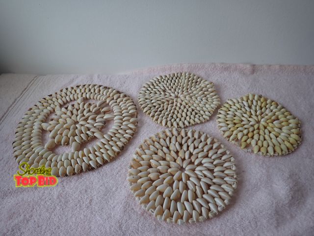 Lot 59-43527 - Vintage Handmade Seashell Trivets/Plant Rest/Doily - Set of 4