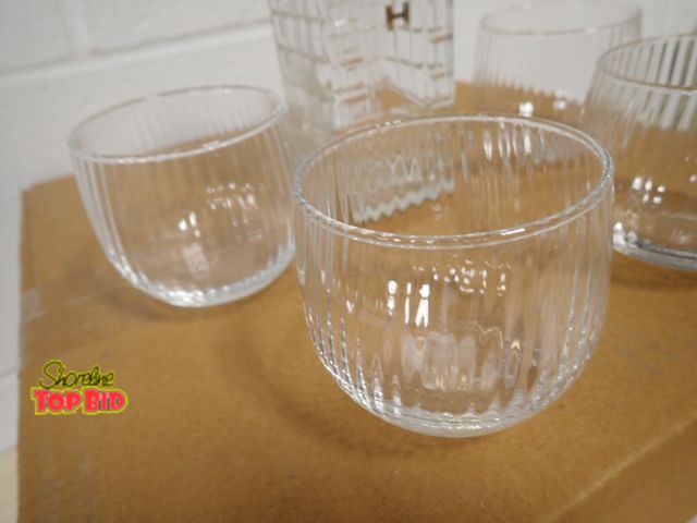 Lot 59-42089 - Mid-Century Karoff Glass Liquor Decanter Specifcally Labeled for Scotch with 4 LaRochere NA Odessa T...