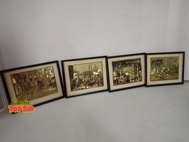 Lot 59-50065 - 4 Vintage Gold Foil Etching Titled Little Boatyard Venice by Artist and Actor Lionel Barrymore