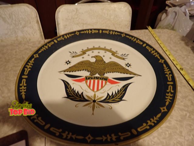 Lot 59-43162 - Vintage 19" Dia Metal Serving Tray by Stoyke, American Eagle Design - HN