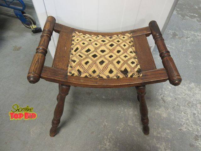 Lot 59-10426 - Vintage Wooden "Sway" Stool - custom upholstery on seat - measures 19 1/2" long x 12" wide x 16" hig...