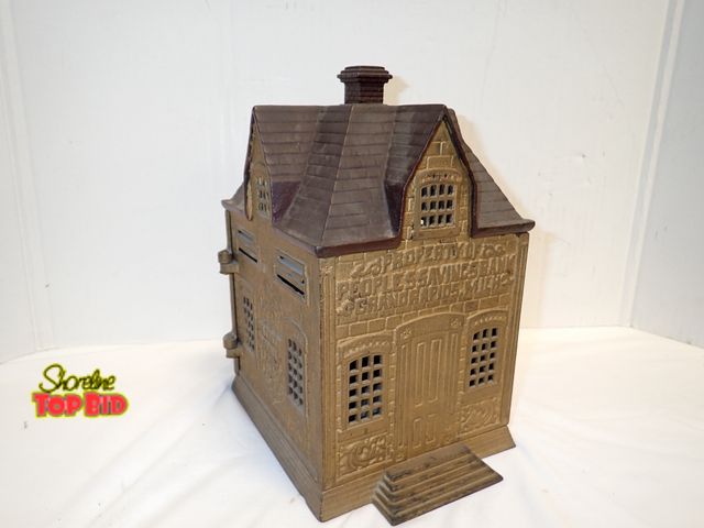 Lot 59-14087 - Antique Cast Iron Still Bank, Inscription "Property of People's Savings Bank Grand Rapids, Mich" fea...