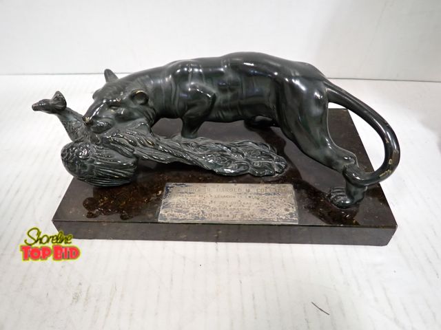 Lot 59-10151 - Vintage Bronze Art Deco Style Black Panther Sculpture on Marble Base