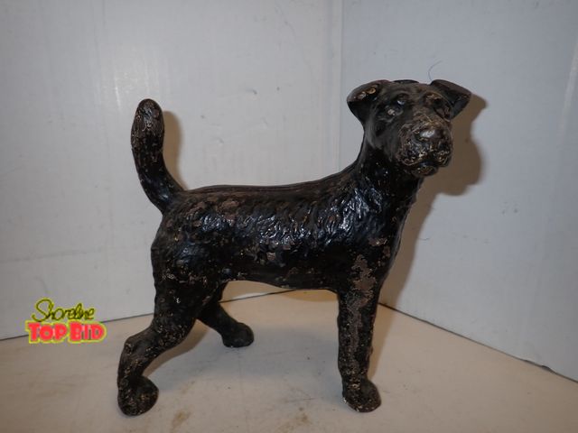 Lot 59-14286 - Antique Cast Iron Wire Hair Fox Terrier Doorstop by Hubley 8" tall x 7" long