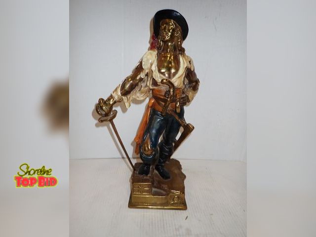 Lot 59-10138 - Vintage Painted Bronze Pirate Statue 17 1/2" tall