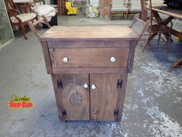 Lot 59-31146 - Rustic All Wooden Double Door Cabinet with Drawer and 2 Towel Holders, measures 23 1/2" long x 13" w...