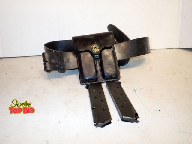 Lot 59-14631 - Search Shows - U.S. Military Police (MP) Double Magazine Pouch with Attached Belt Colt .45 M1911 Pis...