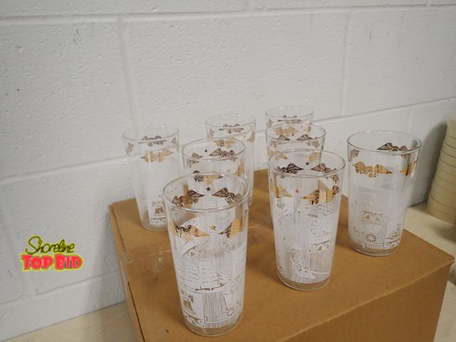 Lot 59-42086 - Mid-Century Anchor Hocking Colonial Set of 8 Rare Drinking Glasses Featuring Golden Eagle, Excellent...