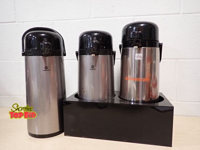 Lot 59-41243 - 3 Stainless Steel Airpot Coffee Dispensers with Display Station