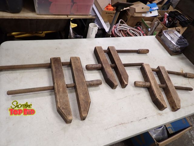 Lot 59-90091 - 3 Antique Wood Clamps, Good Condition, One 14", Two 12"