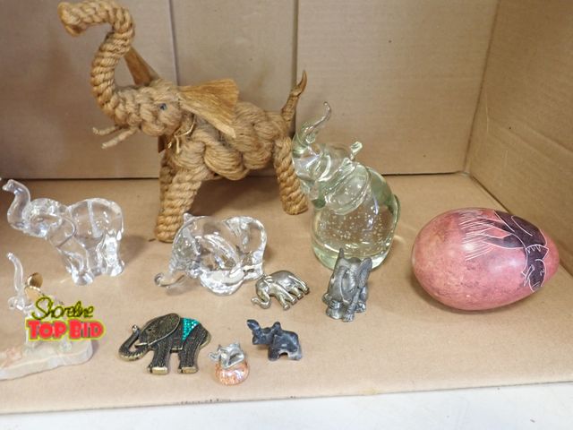 Lot 59-30014 - Elephant Figurine Collection - includes Marble Etched Egg 3 1/2", Glass Paperweights &amp; More