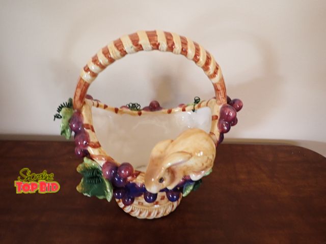 Lot 59-39184 - Fitz and Floyd Blackberry Rabbit Ceramic Basket