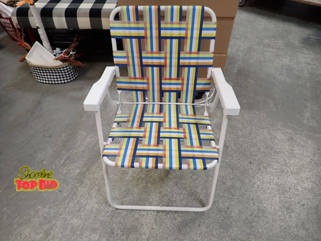 Lot 59-43201 - Vintage Webbed Folding Chair , Bright Colors Rainbow Retro Camping Chair - Great Condition