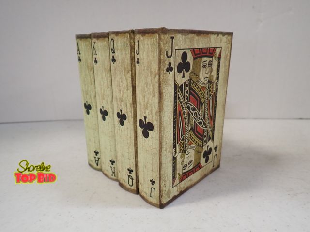 Lot 59-43448 - Set of 4 Playing Card Wood Book Box, Magnetic Close Secret Storage Boxes
