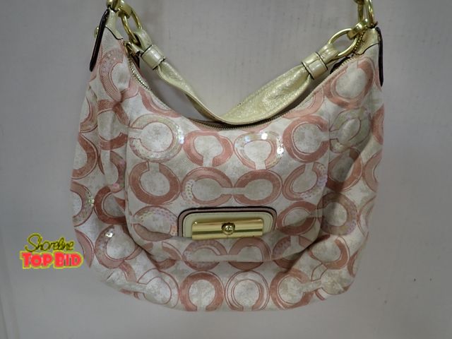 Lot 59-43272 - Coach Kristin OP Art Shoulder Bag Pink Cream Sequin Convertible Strap - Needs Cleaning