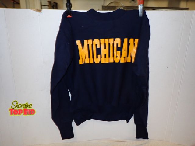 Lot 59-13156 - 2 New Old Stock Vintage 1980s-1990s Navy Blue University of Michigan Crewneck Sweatshirts - One Size...