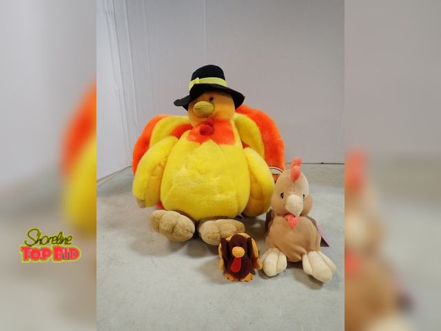 Lot 59-41625 - 3 Thanksgiving turkey plush toys/ decorations
