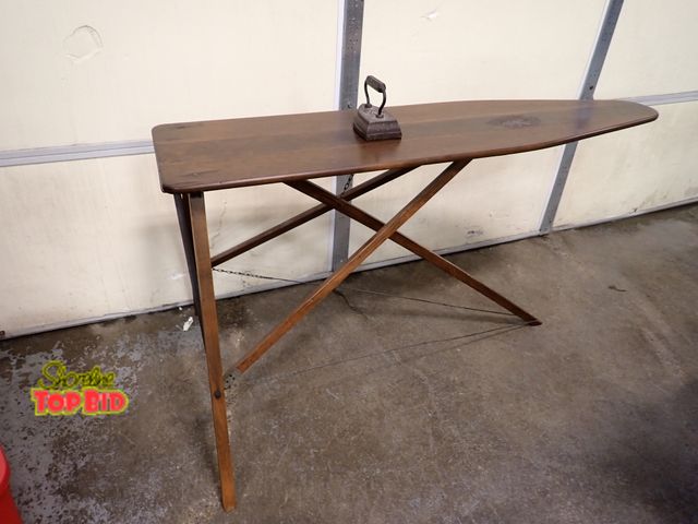 Lot 59-33257 - Antique Ironing Board with Antique Cast Iron - Iron
