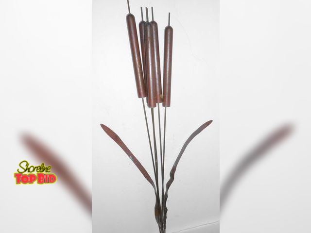 Lot 59-74339 - Copper Cattails Windchime Garden Stake. Measures 33".