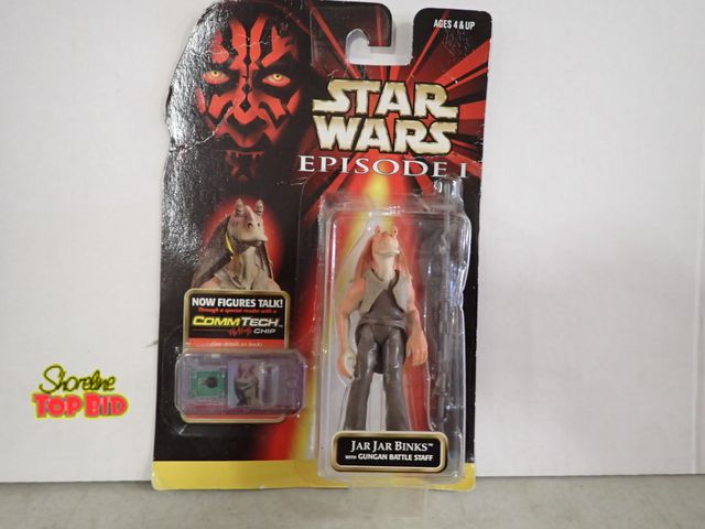Lot 59-58017 - New Star Wars Episode 1 Jar Binks with Gungan Battle Staff released 1999 includes a Specialized Comm...