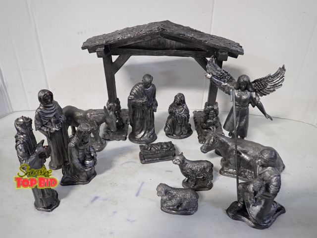 Lot 59-14138 - Large Michael Ricker Pewter Holiday Nativity Creche Figurines Set LE