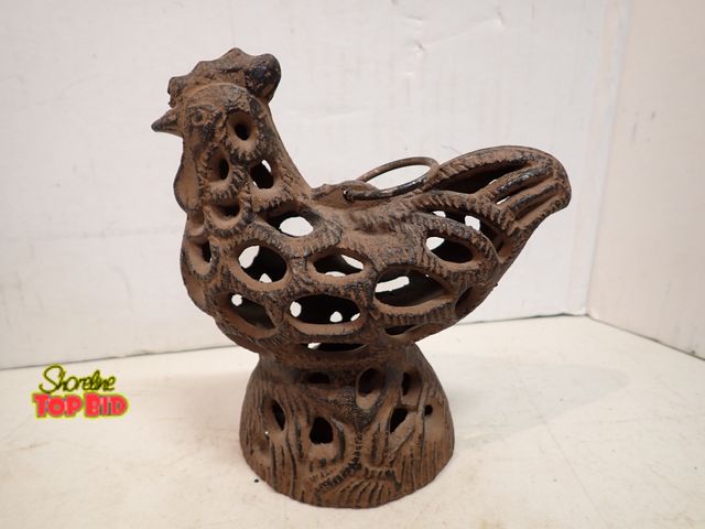 Lot 59-14387 - Vintage Cast Iron Chicken Shaped Candle Holder (Votive Holder) 6 1/4" tall x 6" long