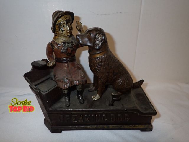 Lot 59-10180 - Original Ca. 1885, Speaking Dog Cast Iron Mechanical Bank, Working with Original Paint. Estimated va...