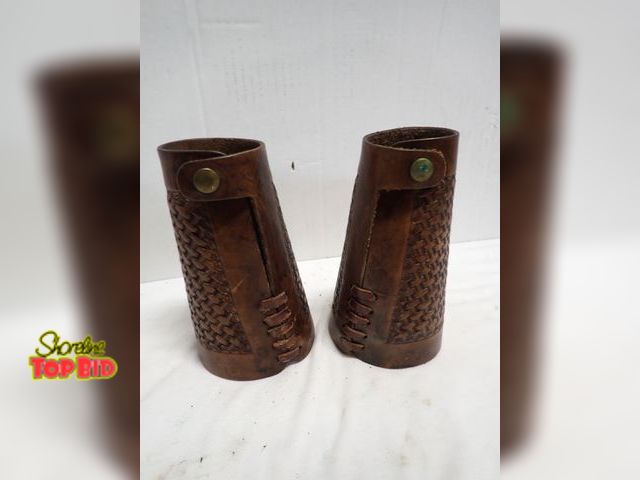 Lot 59-10405 - Hand Crafted Leather Wrist Cuffs with Brass Fasteners