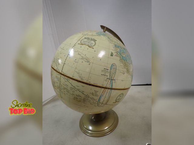 Lot 59-41195 - Vintage Imperial World Globe, Great Condition 17" x 12" diameter
