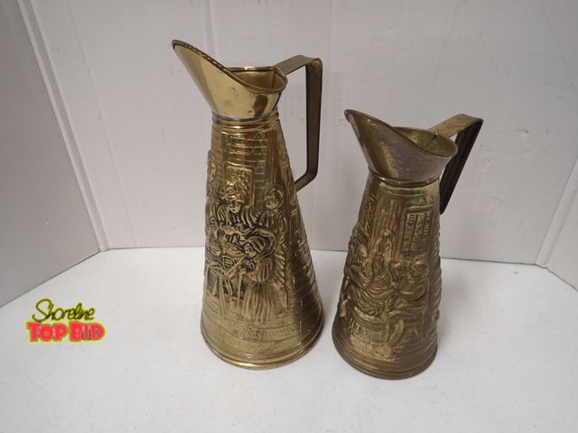 Lot 59-21305 - 2 Vintage Embossed Brass Pitchers Made in England