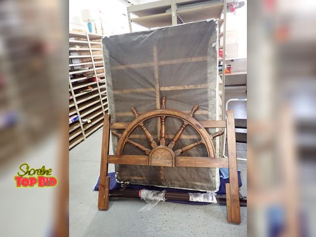 Lot 59-96016 - Nautical Ships Wheel Headboard Full-Size Bed Boxspring, Mattress &amp; Metal Frame